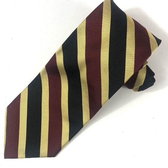 Vintage Huntington Stripe Tie Pure Silk Black Gold Burgundy Made in USA Rep Tie - Picture 1 of 5